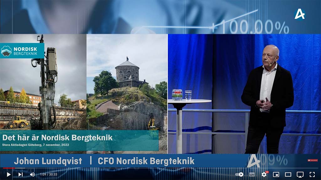Nordisk Bergteknik holds a presentation at Aktiespararna 7 November 2022. See the presentation about Nordisk Bergteknik at Stora Aktiedagen on 7 November