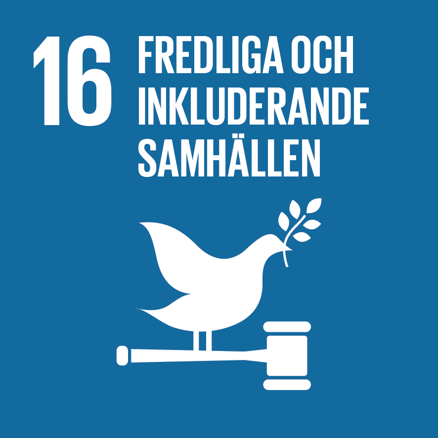 Fredliga och inkluderande samhällen. FN:s Hållbarhetsmål. Vårt hållbarhetsarbete.